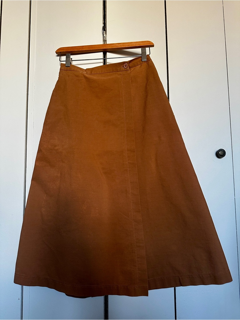Vintage 90s JEAN LEDUC Made in France Classic Wrap A-Line Brown Cotton Skirt XS